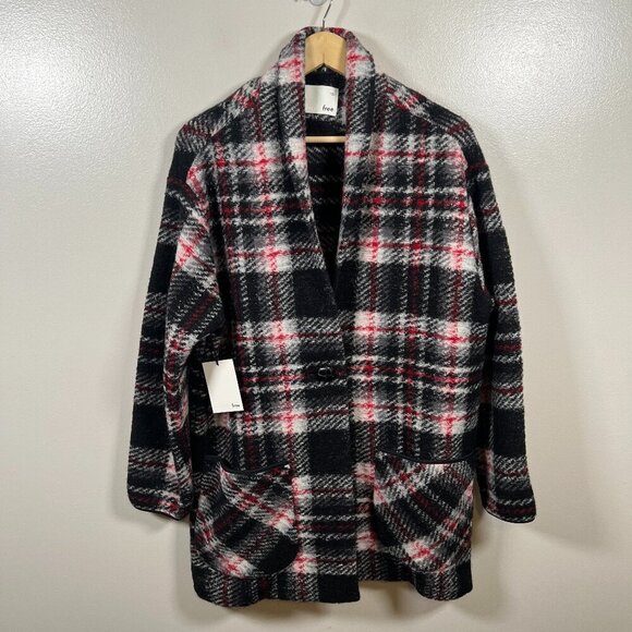 Aritzia Wilfred Free Off-Duty Jacket Coat Size Large Plaid Cocoon Wool Classic - Picture 1 of 13